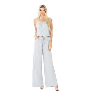 Zenana Premium Gray Spaghetti Strap Jumpsuit Size 1X